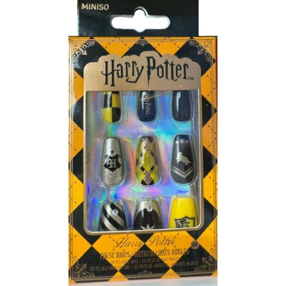 Miniso Harry Potter Hufflepuff False Press-On Coffin Nails 24pc Set + Adhesive